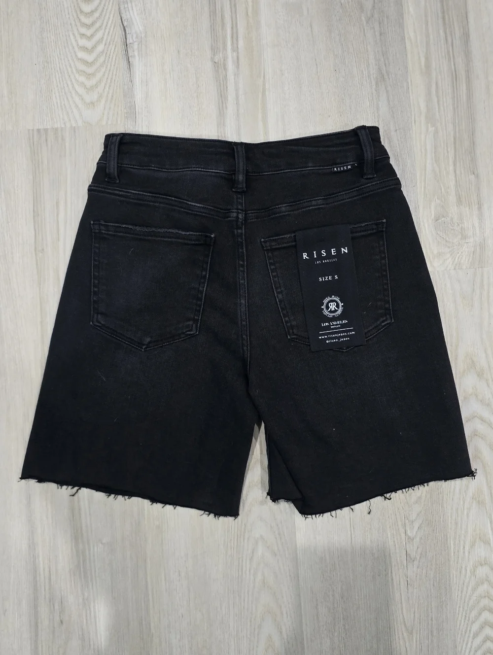 Risen Black Mid Length Raw Hem Shorts New Size S